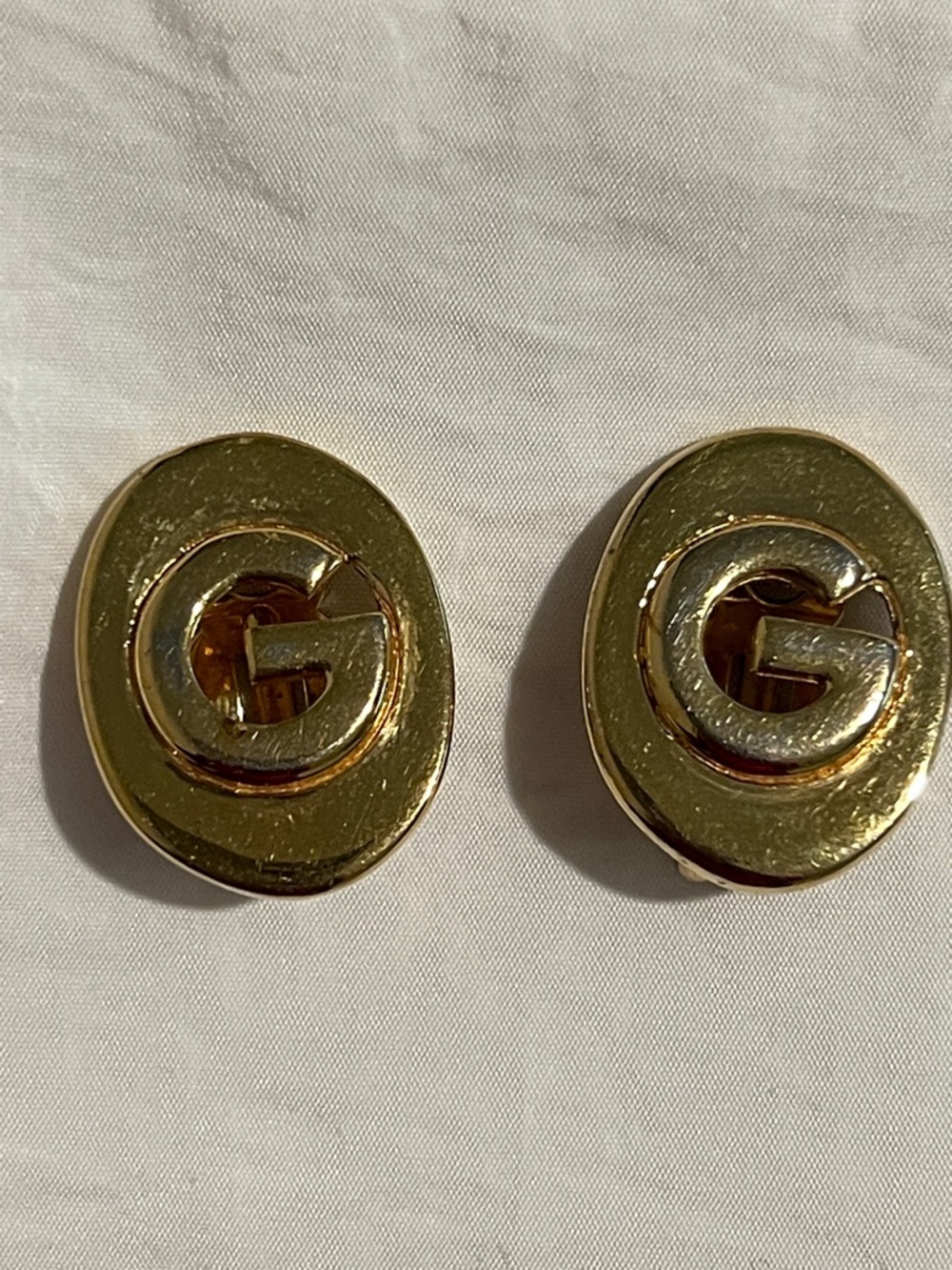 Vintage Givenchy Gold Tone G Logo Clip On Earrings Signed